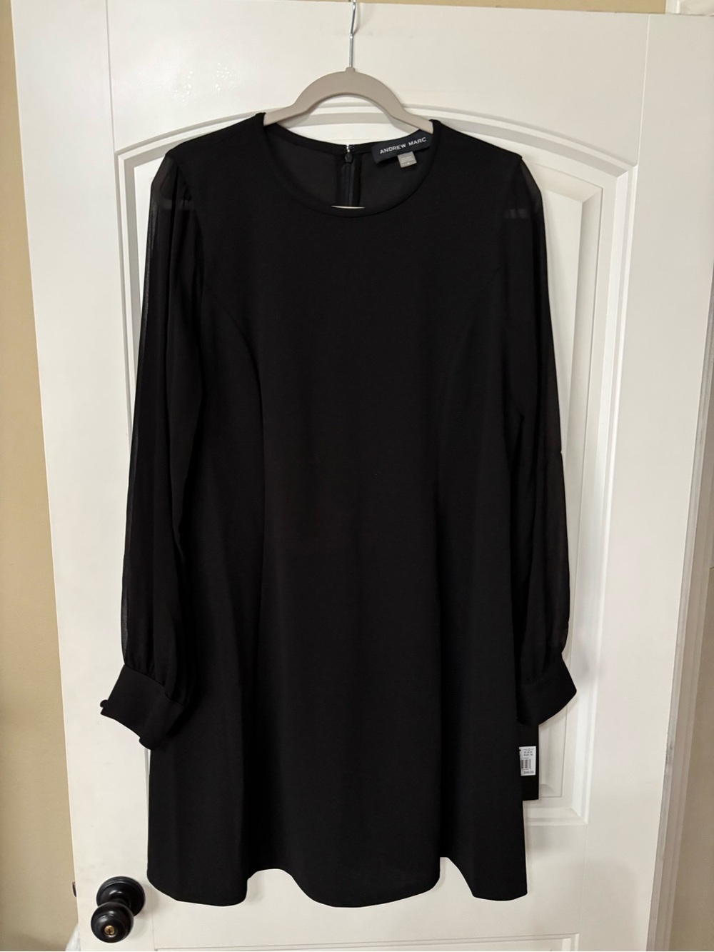 Andrew Marc Black Long-Sleeve Sheer-Sleeve Shift Dress